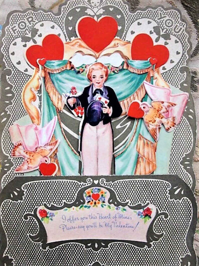 Folding Honeycomb,Colorful 3 d Stand Up Card Romantic Card,Gift For Your Valentine 1920s BEAUTIFUL Huge Antique VALENTINE Fold Out Card