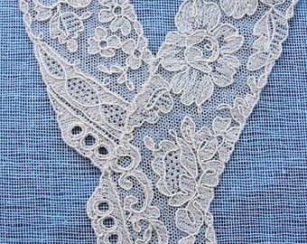 1920s Antique Art DECO French Tulle Netted Embroidered Lace Collar Applique Flapper Dress Downton Abbey Great Gatsby Bridal Vintage Clothing
