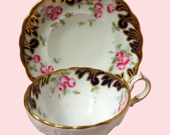 BEAUTIFUL Antique Teacup and Saucer, HAMMERSLEY Longton English Bone China,Hand Painted Roses Cups,Tea Parties,Gifts,Collectible Teacups