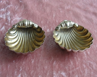 GORGEOUS Antique English Hall Marked Sterling Silver Salt Cellars,Figural Footed Shell Salt Cellars,Gilt Interior,1907,William Devenport