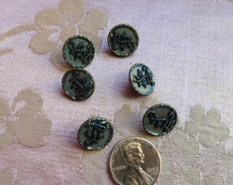 Antique French Metal Victorian Fancy Buttons,Set of 6, For French Bebe Dolls, Jewelry,Collectible Vintage Buttons