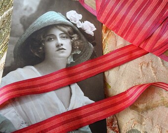 ANTIQUE FRENCH Silk Ribbon Trim, Lush Colors,Millinery,Flapper Hats,Vintage Clothing, Quilts,Dolls,Heirloom Sewing,Collectible Vintage Trims