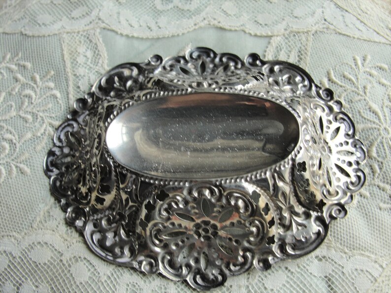 GORGEOUS Antique English Sterling Silver Ornate Dish,Lace Like Open Work,English Sterling Hallmarks, Fancy Floral Pattern,Collectible Silver image 7