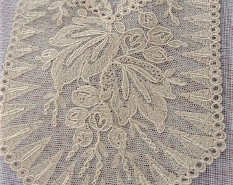 1920s Antique DECO French Tulle Netted Embroidered Lace Collar Applique Flapper Dress Downton Abbey Great Gatsby Bridal Vintage Clothing