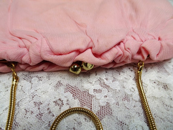 BEAUTIFUL 1950s Pink Chiffon Purse,Pleated Chiffo… - image 2