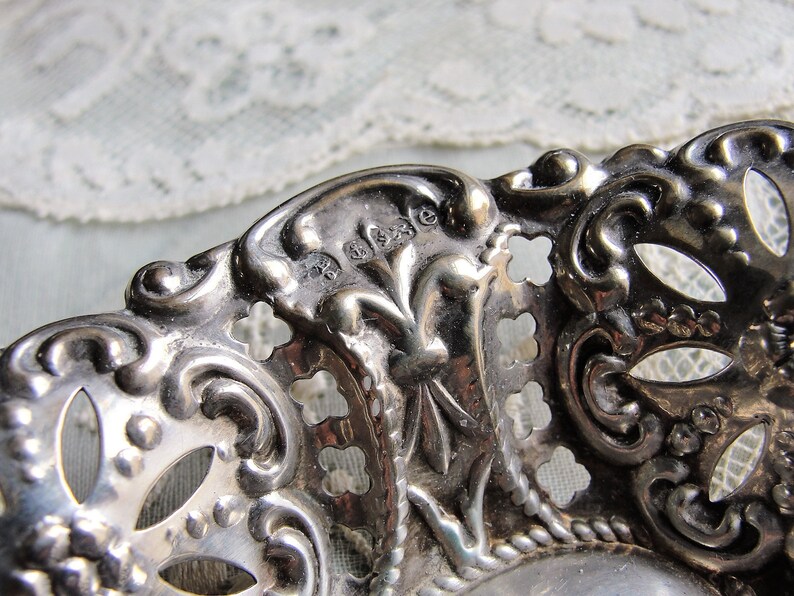 GORGEOUS Antique English Sterling Silver Ornate Dish,Lace Like Open Work,English Sterling Hallmarks, Fancy Floral Pattern,Collectible Silver image 4