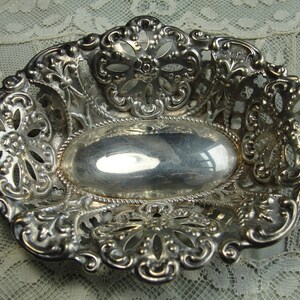 GORGEOUS Antique English Sterling Silver Ornate Dish,Lace Like Open Work,English Sterling Hallmarks, Fancy Floral Pattern,Collectible Silver image 2