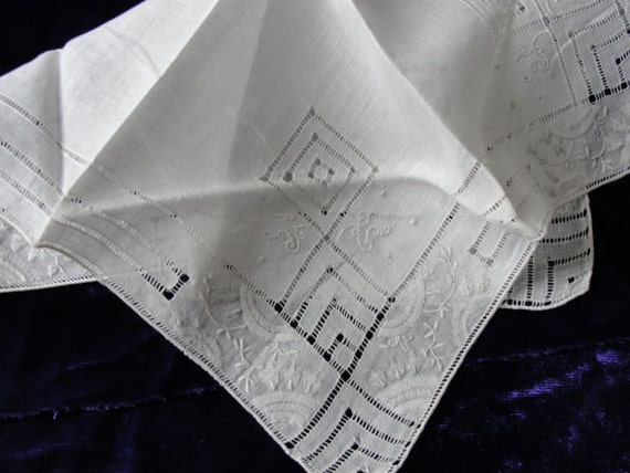 VINTAGE Wedding Handkerchief Art Deco Drawn Threa… - image 1