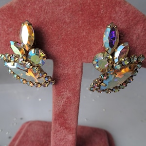 SPARKLING Sherman ondertekende vintage jaren 1950 oorbellen, GLITTERENDE Aurora Borealis, Strass schroef terug oorbellen, verzamelbare Mid Century sieraden