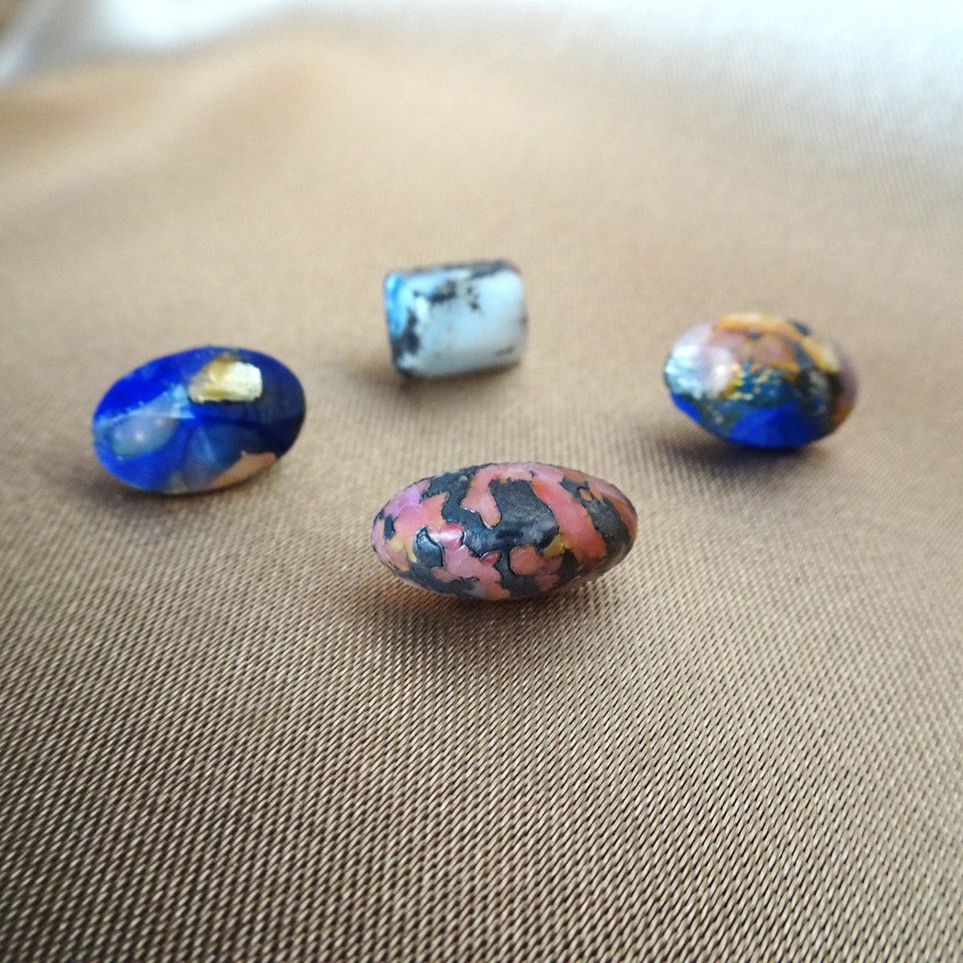 BEAUTIFUL Rare Antique Art Glass Popper Buttons, 4 Lovely Art Glass ...