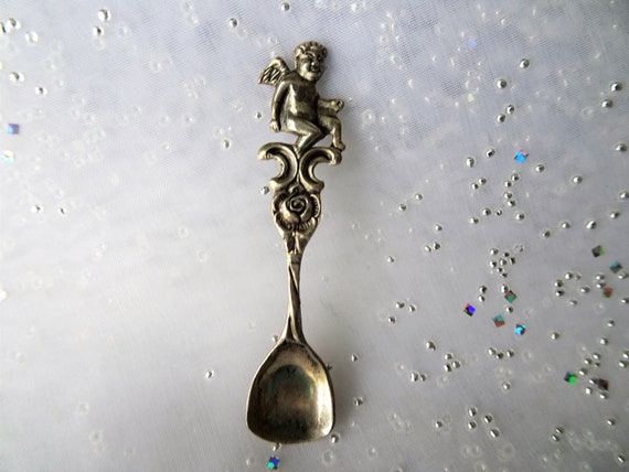SWEET Antique Salt Spoon,cherub Angel Handle,sterling Silver Birks