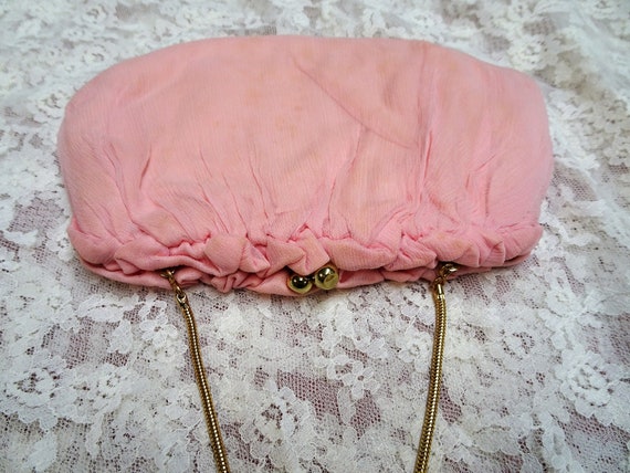 BEAUTIFUL 1950s Pink Chiffon Purse,Pleated Chiffo… - image 3