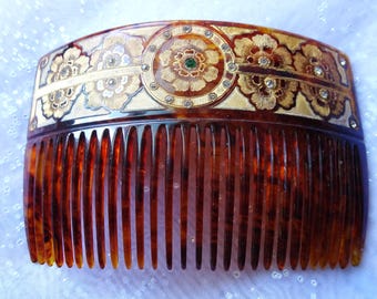 GORGEOUS Antique 22 Kt Gold Inlay Hair Comb, Signed,Evening Hair Comb,Bridal Wedding Hair Decoration, Hair Accessory