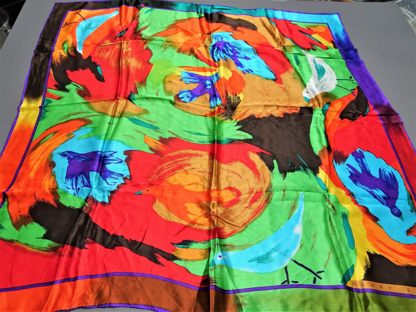 VINTAGE Luxury Designer Silk Scarfperry Ellis Colorful Etsy