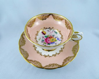 BEAUTIFUL English Teacup Saucer,Grosvenor Jackson Gosling Bone China Cup Saucer,Gold Lace ,Floral Enamel,Collectable Teacups and Saucers