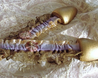 GORGEOUS Flapper Era Shoe Trees,Shoe Inserts,Gold Lace,French Ribbon Flowers,Lavender Pink Ribbon,Never Used Original Condition,French Decor