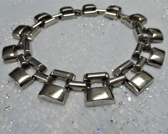 VINTAGE Dramatic Chrome Necklace, Art Deco, Modernist, Machine Age, Industrial Design, Stunning Design,Collectible Jewelry