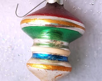 Antique Hand Blown Silver Mercury Glass Christmas Tree Ornament,Hand Painted Lantern Shape,Collectible Vintage Xmas Holiday Tree Decorations