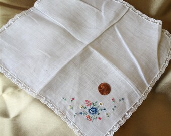 GORGEOUS Vintage Petit Point Handkerchief,swiss Hanky, Blue