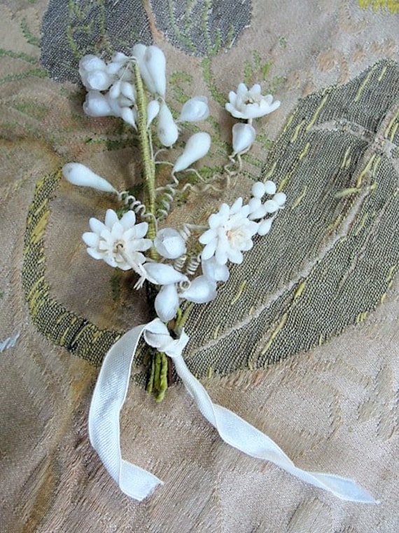 Antique WAX BOUTONNIÈRE Wax Flowers, Wedding Wax F