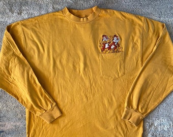 Disney Chip & Dale Embroidered Gold Yellow T-shirt Long Sleeve - XL