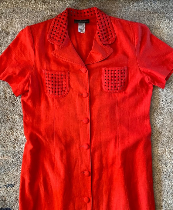 Vintage 1990s Cherry Red Woven Pocket Shirtwaist … - image 1