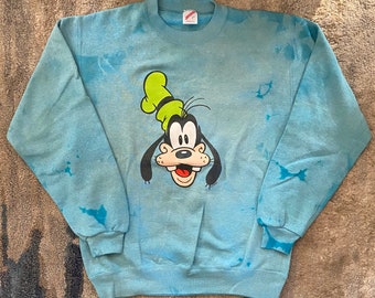 Vintage 80s Disney Goofy Sweatshirt Crew Neck - One of a kind - Tie dye / bleach dye - L / XL