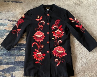 Black South West Embroidered Coat Dress - Red Floral Volup Plus Size L / XL / XXL