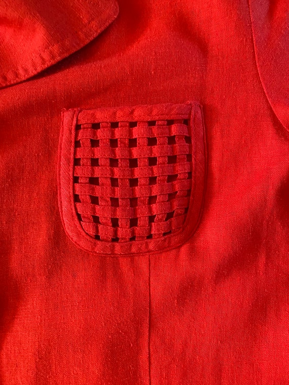 Vintage 1990s Cherry Red Woven Pocket Shirtwaist … - image 6
