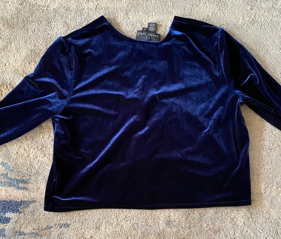 90s y2k Blue Velvet Open Crop Top - L / XL - image 3