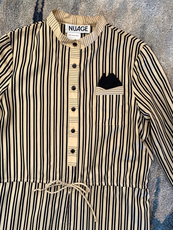 Vintage 1970s Black and Beige Stripe Dress - L / … - image 4