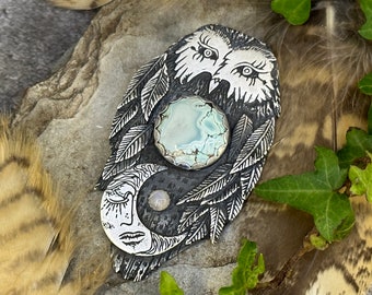 Sterling Silver Totem Owl Pendant Necklace | Natural Turquoise