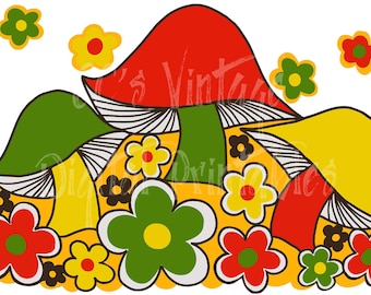 Groovy Mushroom PNG: 70s Retro Sublimation Design (Digital Download)