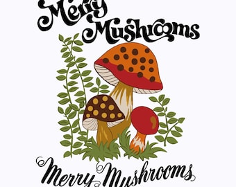 Sears Merry Mushroom + Logo Pngs, Retro Boho 70s Sublimation Download, Vintage T-shirt Designs, Mushroom Clip Art