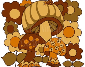 Groovy 70s Mushroom PNG: Retro Sublimation Design (Digital Download)