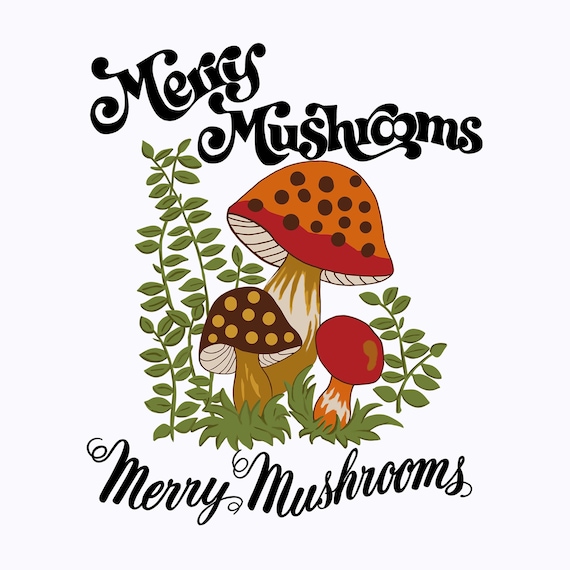 Sears Merry Mushroom + Logo Pngs, Retro Boho 70s Sublimation Download, Vintage T-shirt Designs, Mushroom Clip Art