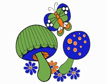 70s Mushroom Butterfly PNG: Retro Sublimation Design (Digital Download)
