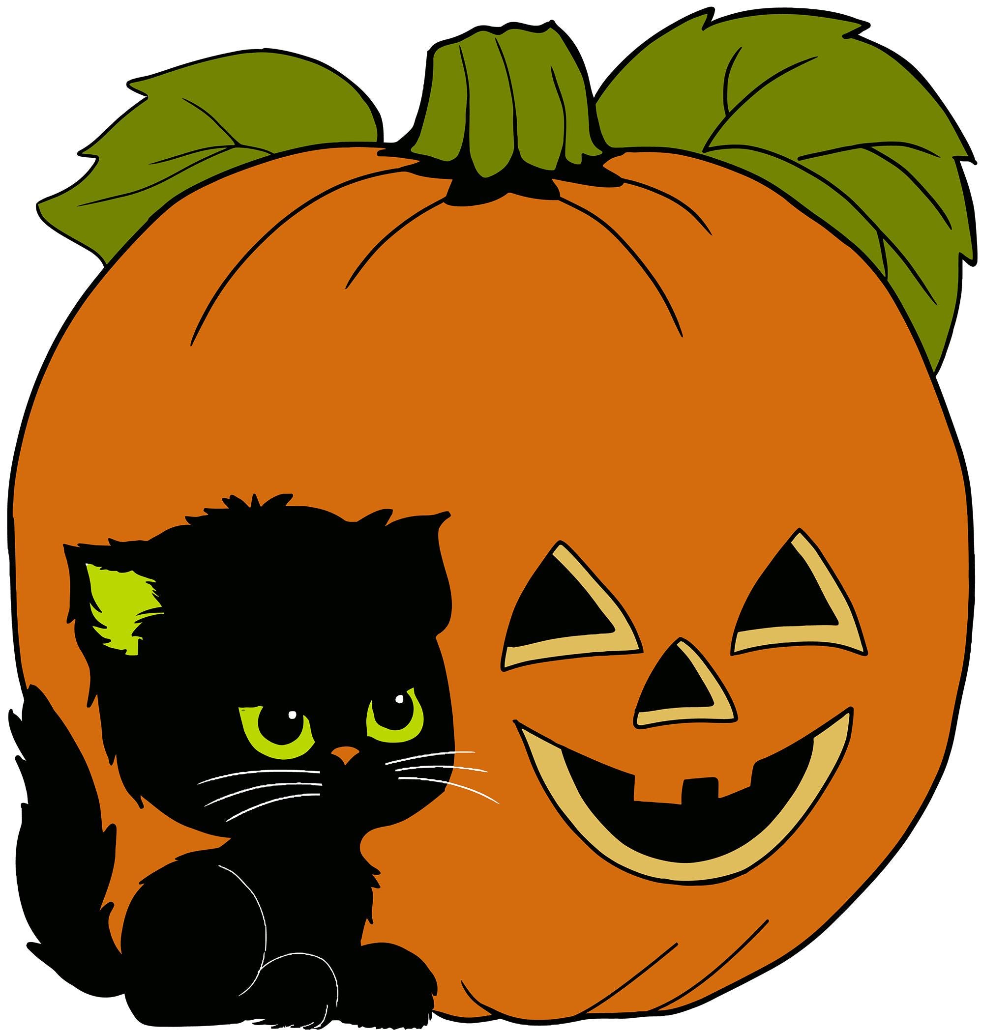 Retro Halloween Black Cat & Pumpkin PNG SVG Clipart (digital Download ...
