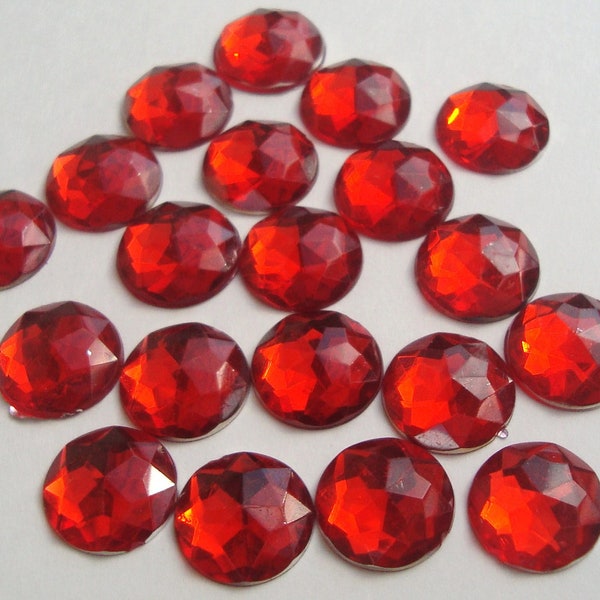 20 Large Round Red Flat Back Rhinestones