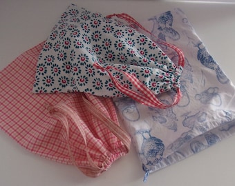 Bread bags / Drawstring bag / Gift Bag. Fabric. 9 1/2&quot; wide x 12&quot; high. Inside opening is 9&quot; x 11&quot;