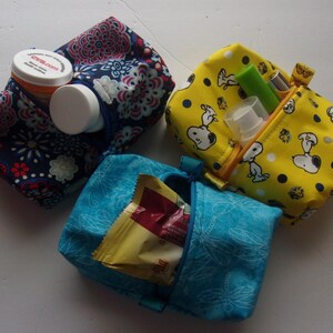 Boxy fabric zippered bag Makeup Snack Toiletry. 5 1/2" x 4" x 2" image 2