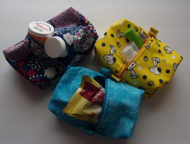 Boxy fabric zippered bag Makeup Snack Toiletry. 5 1/2" x 4" x 2" image 2
