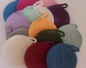 Cotton Rope Coasters. Option to select a set of 2 or 4. Diameter 4"x4". Machine zigzag sewn
