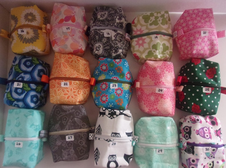 Boxy fabric zippered bag Makeup Snack Toiletry. 5 1/2" x 4" x 2" image 4