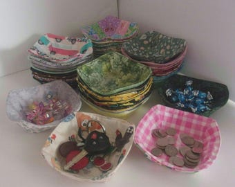 Reversible Fabric Trinket Tray Nesting Bowls, Padded Cotton (5" Diameter) BOGO Free