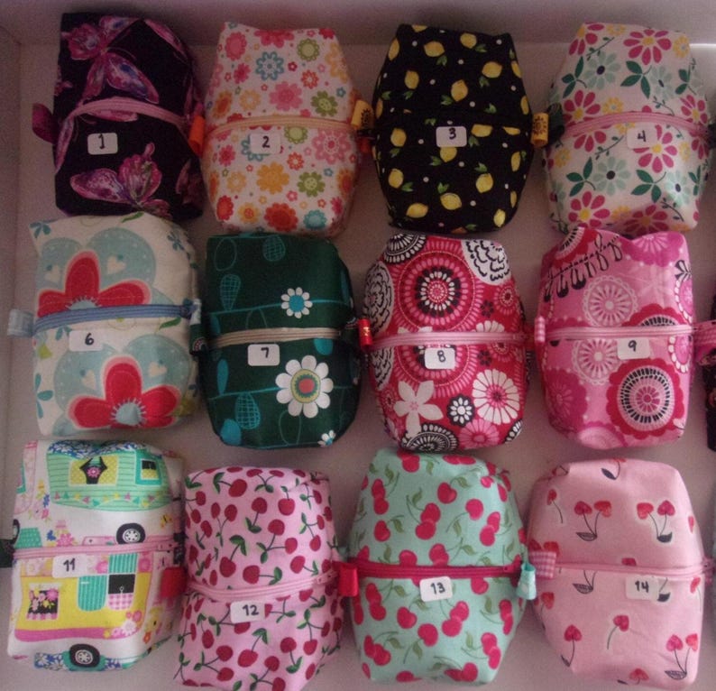 Boxy fabric zippered bag Makeup Snack Toiletry. 5 1/2" x 4" x 2" image 3