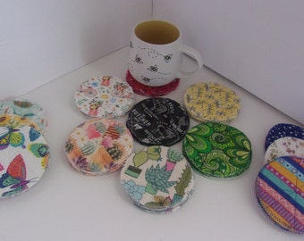 Quilted round fabric Coasters, set of 4 - Multiple patterns