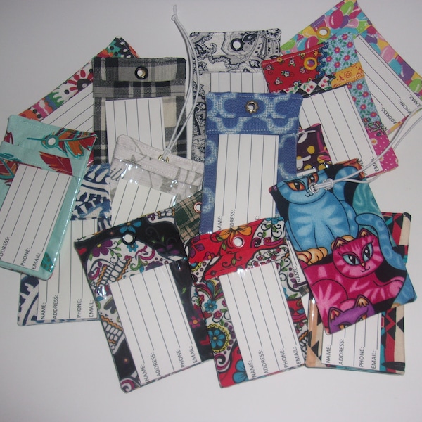 Luggage tags, fabric, 4" x 2 1/2", includes name insert and elastic strap - CLOSEOUT