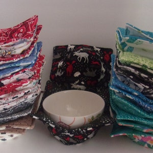 Bowl Cozy Microwave/Reversible - set of 2. Bowl Cozy Microwave, Reversible, Washable - set of 2. Fits bowls measuring up to 6.5&quot;– 7&quot; W