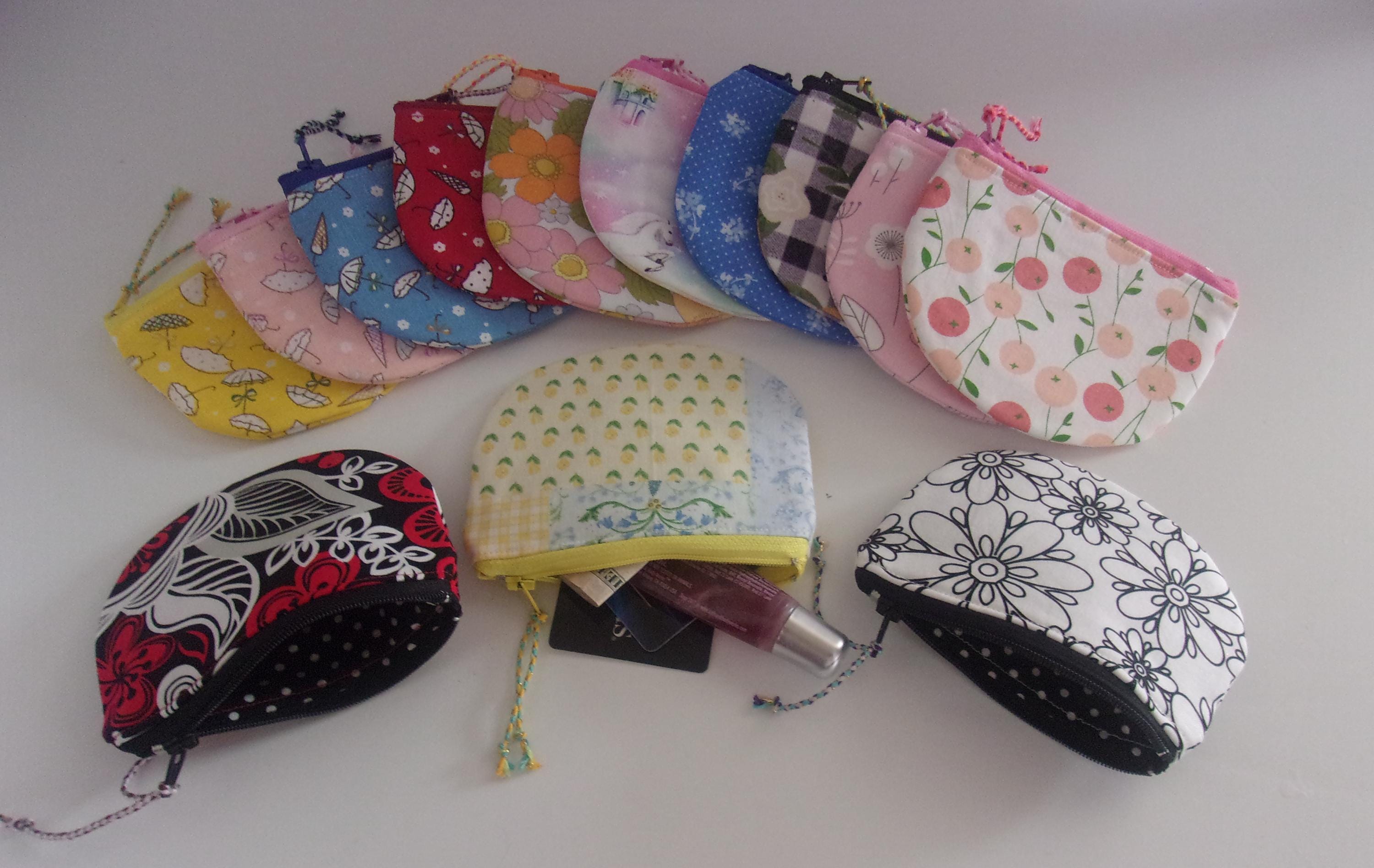 Half Circle Moon Pouch 4" H x 4 3/4 W, fabric with zipper, lined